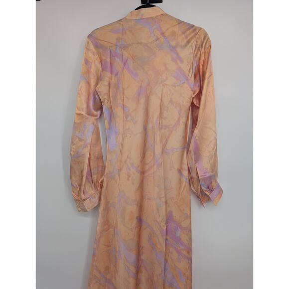 NWD Polo Ralph Lauren Rily 100% Silk Tie Collar Maxi Dress Sz 4 Peach Dye #1H458 - Picture 7 of 14